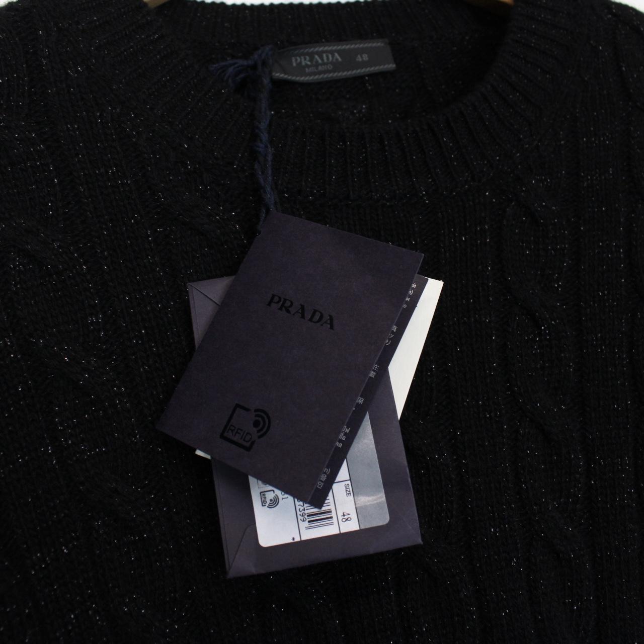 Prada Black Metallic Cashmere Wool Blend Cable Knit Jumper