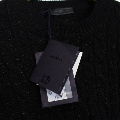 Prada Black Metallic Cashmere Wool Blend Cable Knit Jumper