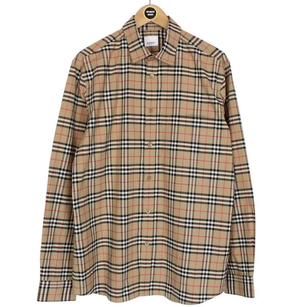 Burberry Tan Brown Nova Check Long Sleeve Poplin Cotton Shirt