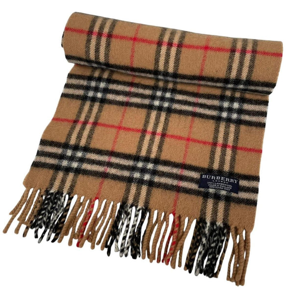 Vintage 90s Burberry Tan Brown Nova Check Lambswool Scarf