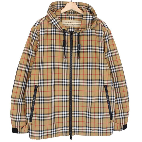 Burberry Tan Brown Nova Check Full Zip Hooded Windbreaker Jacket