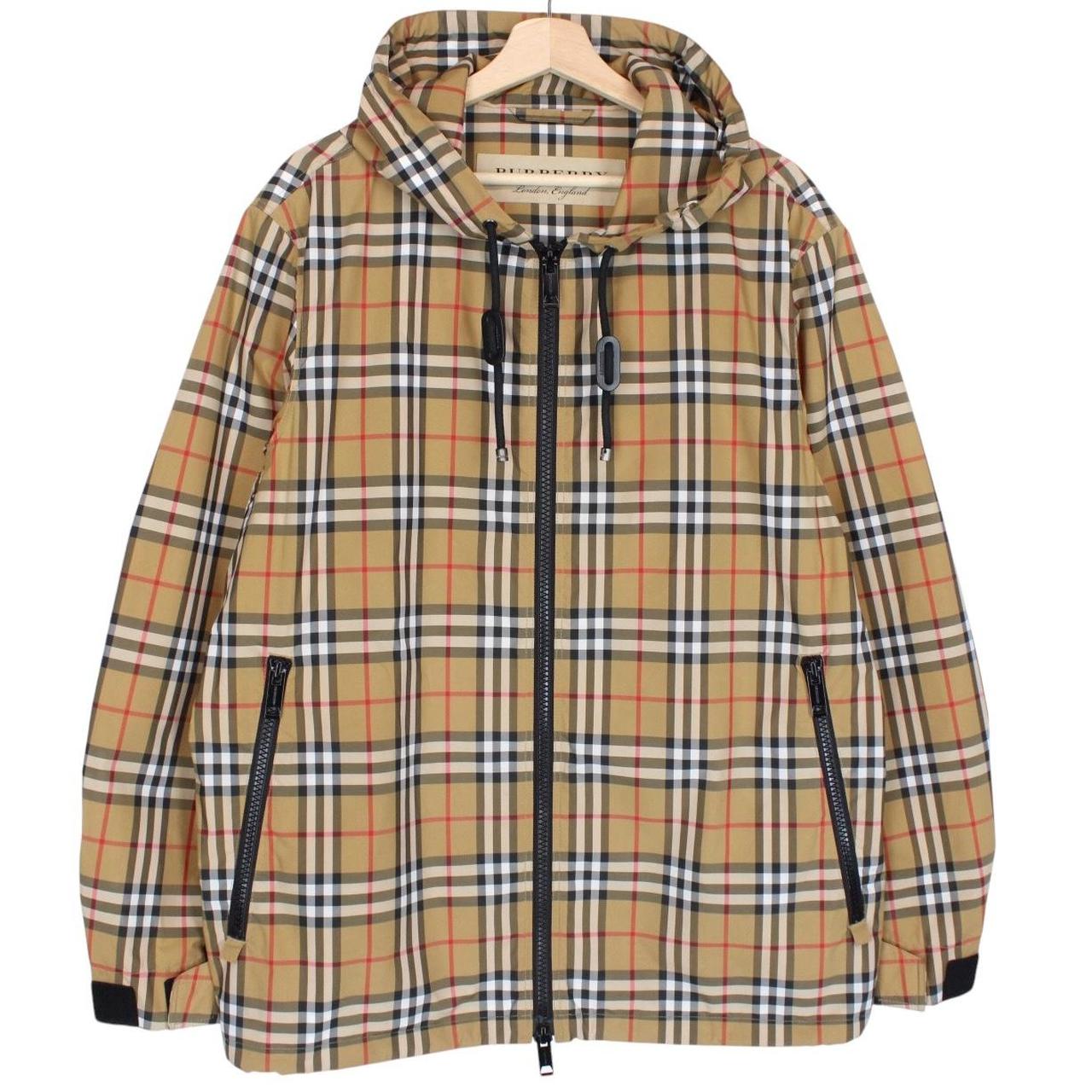 Burberry Tan Brown Nova Check Full Zip Hooded Windbreaker Jacket