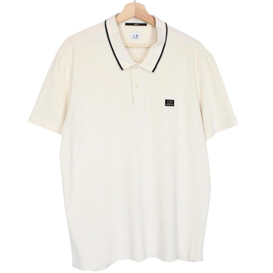 CP Company Cream Short Sleeve Cotton Polo Shirt