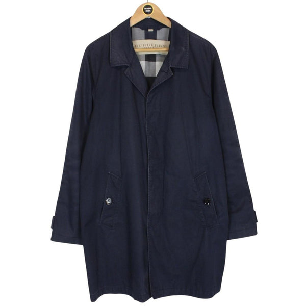 Burberry Brit Navy Blue Single Breasted Nova Check Lined Car Coat