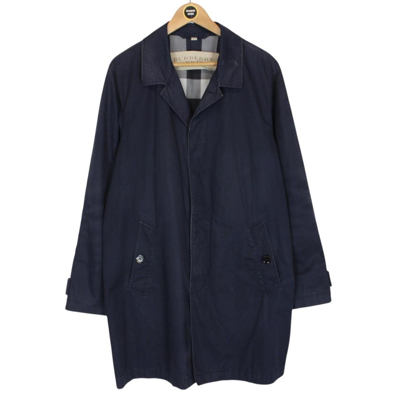 Burberry Brit Navy Blue Single Breasted Nova Check Lined Car Coat