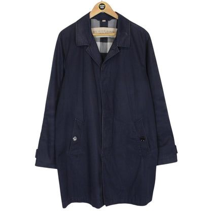 Burberry Brit Navy Blue Single Breasted Nova Check Lined Car Coat
