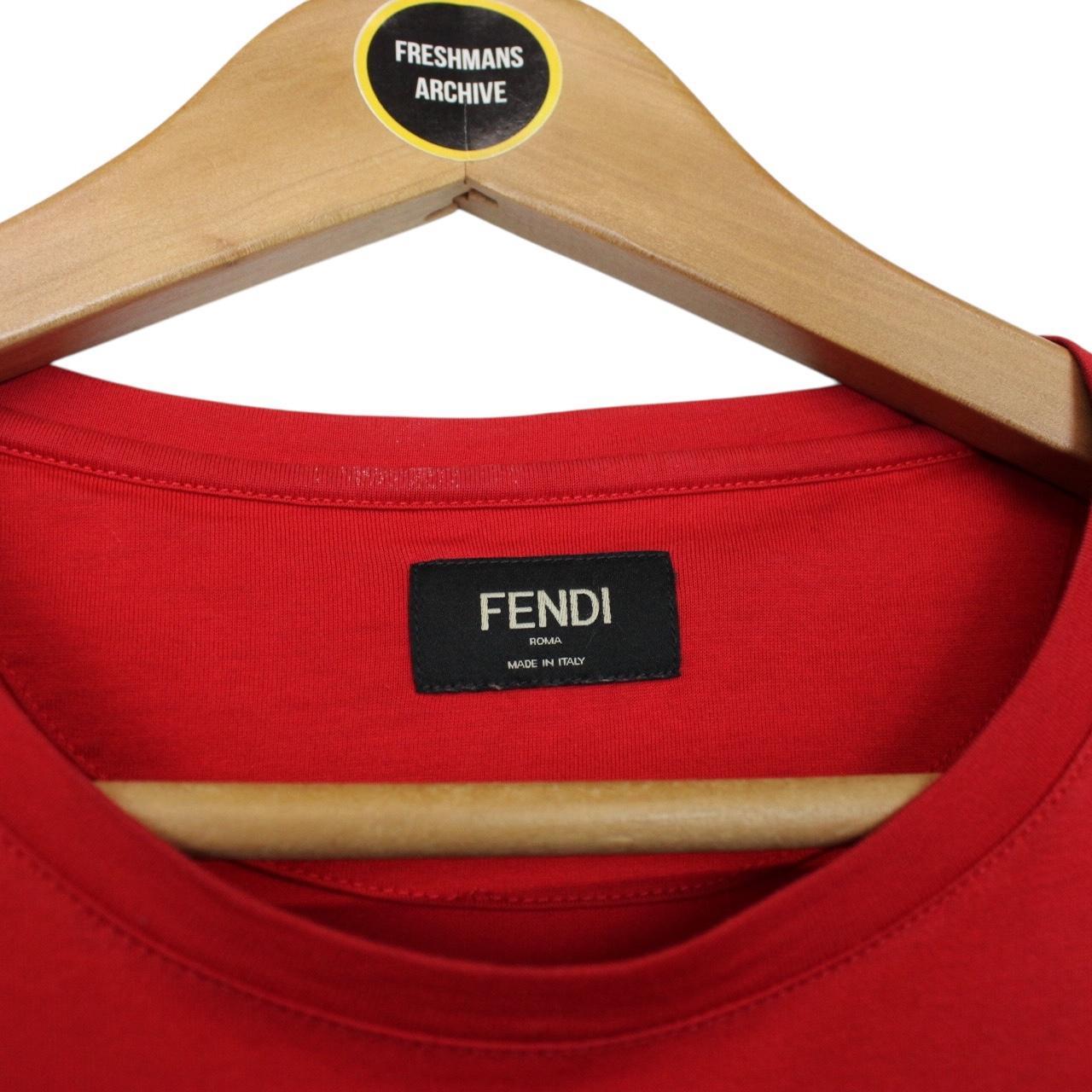 Fendi Red and Black Bag Bug Eyes Short Sleeve Cotton T-Shirt