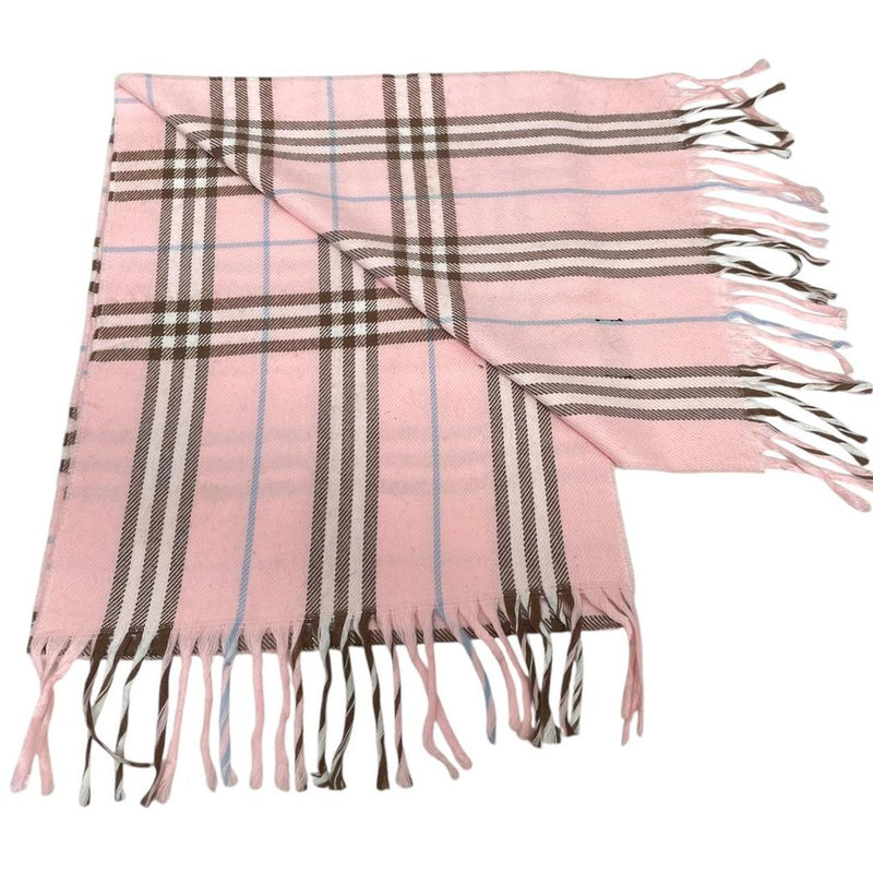Vintage 90s Burberry Baby Pink Nova Check Lambswool Scarf