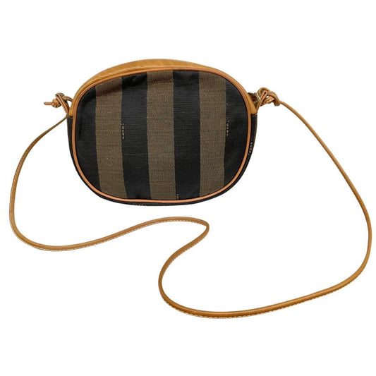 Vintage Fendi Brown and Black Pequin Striped Canvas Crossbody Bag