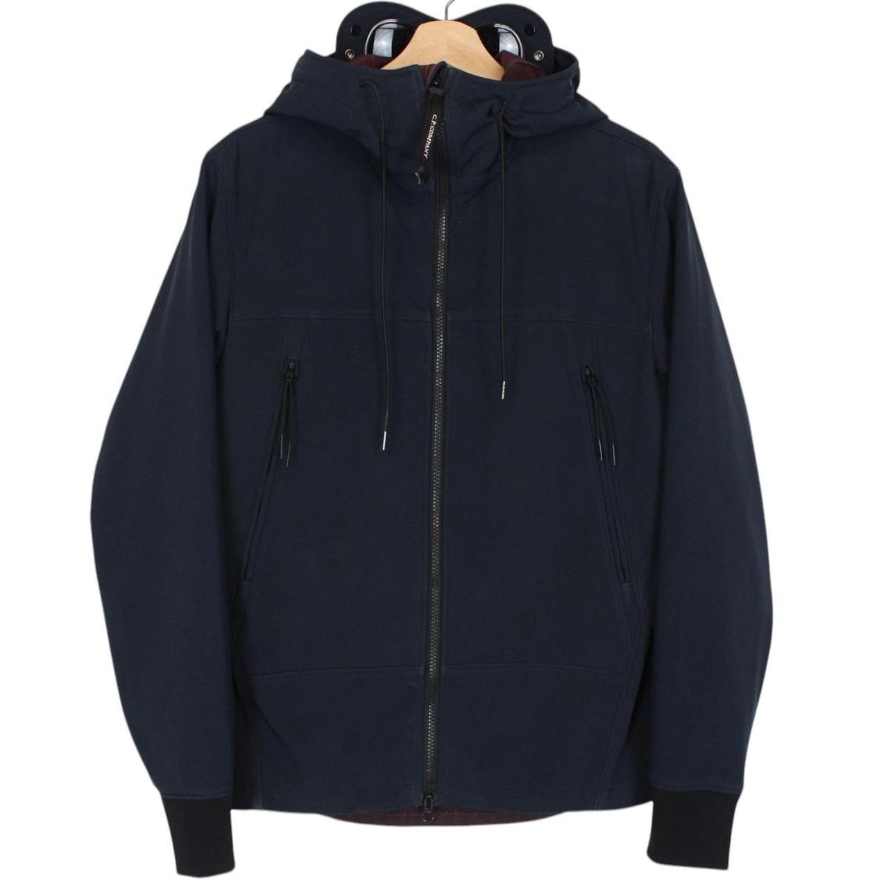 CP Company Navy Blue Full Zip Hooded Soft Shell Goggle Jacket