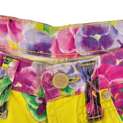 Vintage 90s Versace Jeans Couture Multicoloured Floral Print High Waisted