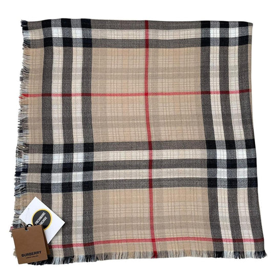 Burberry Beige and Blue Reversible Giant Nova Check Cashmere Shawl