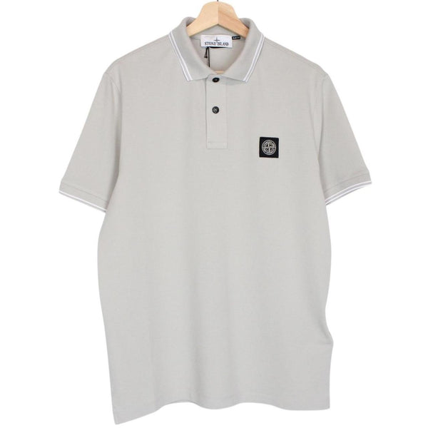 Stone Island Pearl Grey Short Sleeve Slim Fit Organic Cotton Polo Shirt