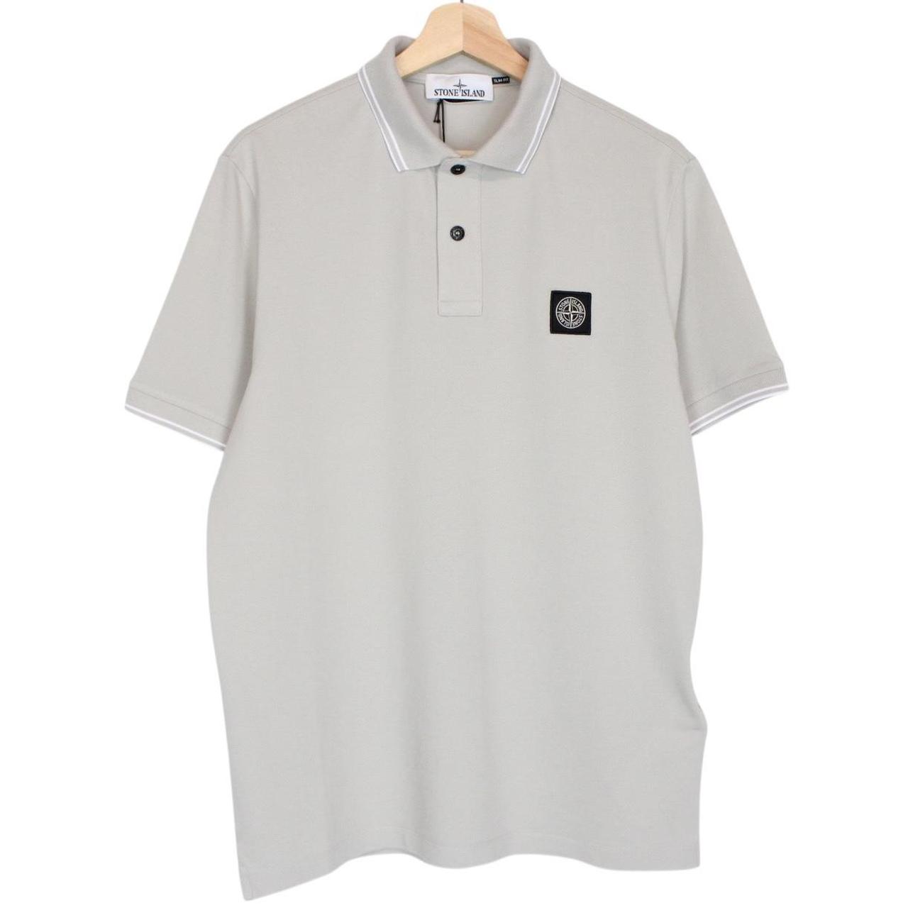 Stone Island Pearl Grey Short Sleeve Slim Fit Organic Cotton Polo Shirt