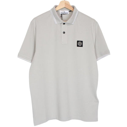 Stone Island Pearl Grey Short Sleeve Slim Fit Organic Cotton Polo Shirt