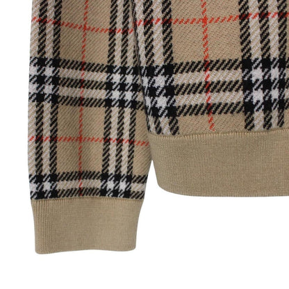 Burberry beige hoodie with Nova Check pattern and full zip design in wool.