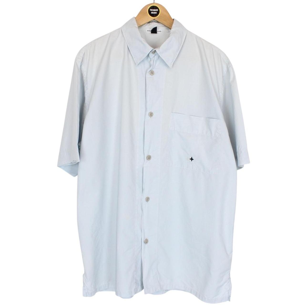 Vintage Stone Island SS 2001 Light Blue Short Sleeve Cotton Shirt