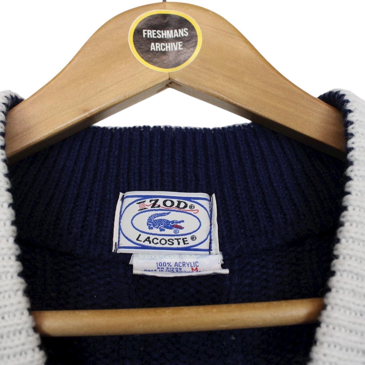 Vintage 90s Lacoste Izod Navy Blue Acrylic Cable Knit Sweater Vest