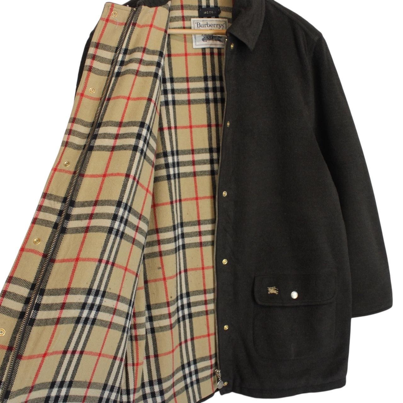 Vintage 90s Burberry Khaki Green Nova Check Lined Fleece Jacket