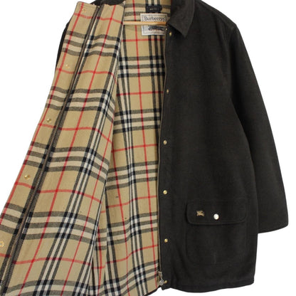 Vintage 90s Burberry Khaki Green Nova Check Lined Fleece Jacket