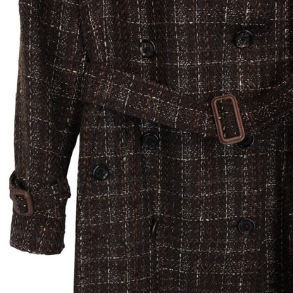 Burberry London Brown Tweed Wool Double Breasted Belted Coat