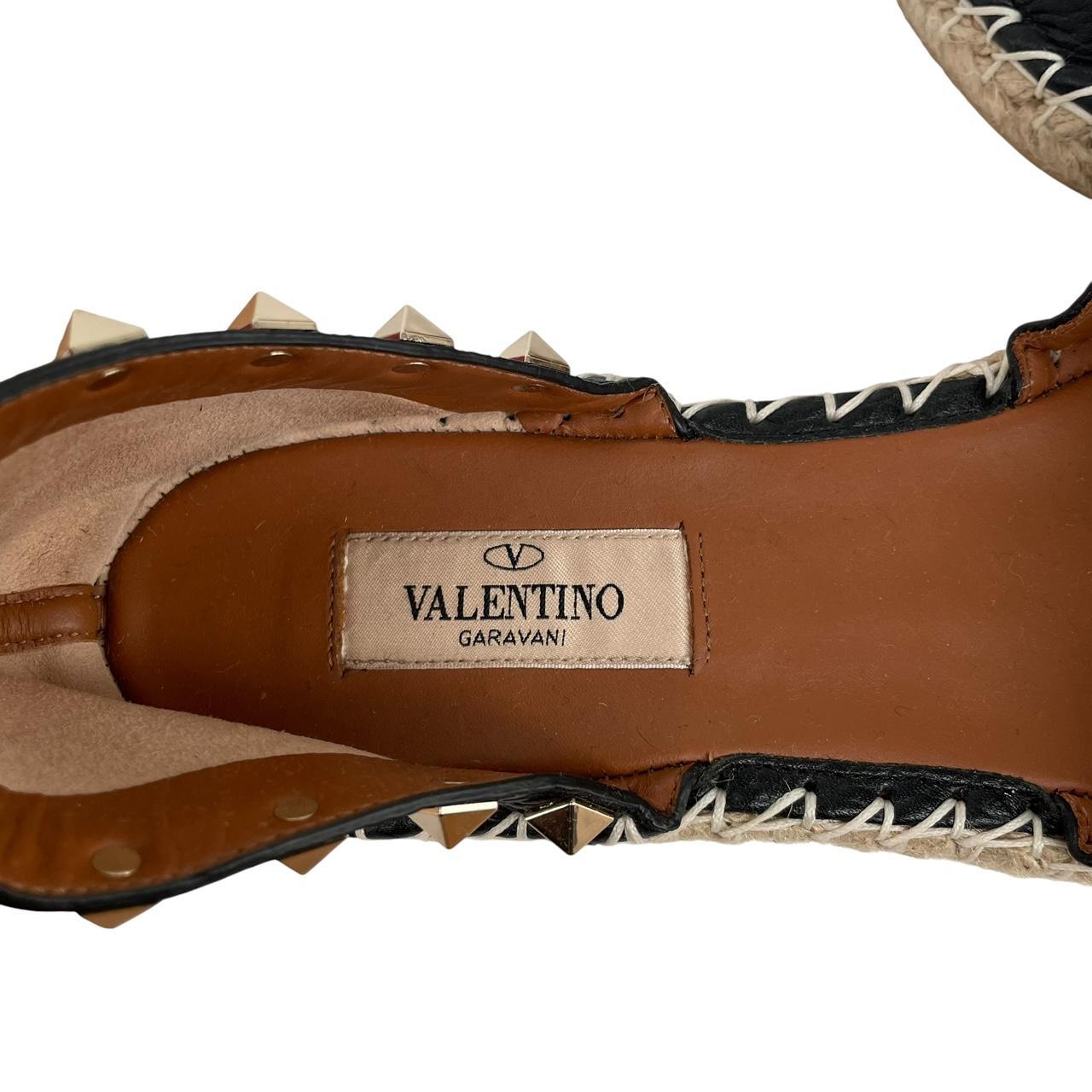 Valentino Garavani Rockstud Black and Brown Leather Espadrille Flat