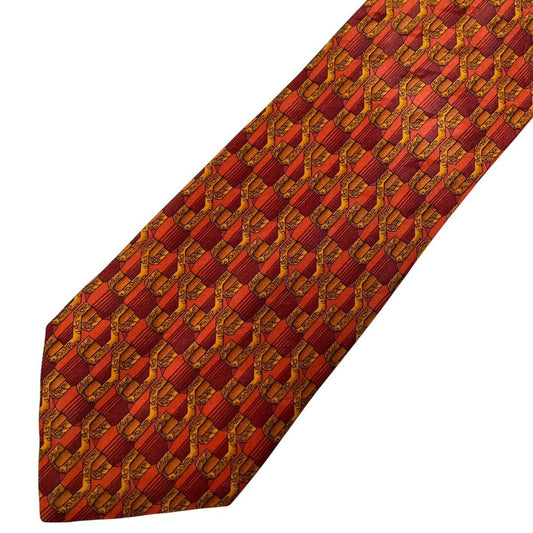 Vintage Valentino Orange Geometric Pattern Silk Tie