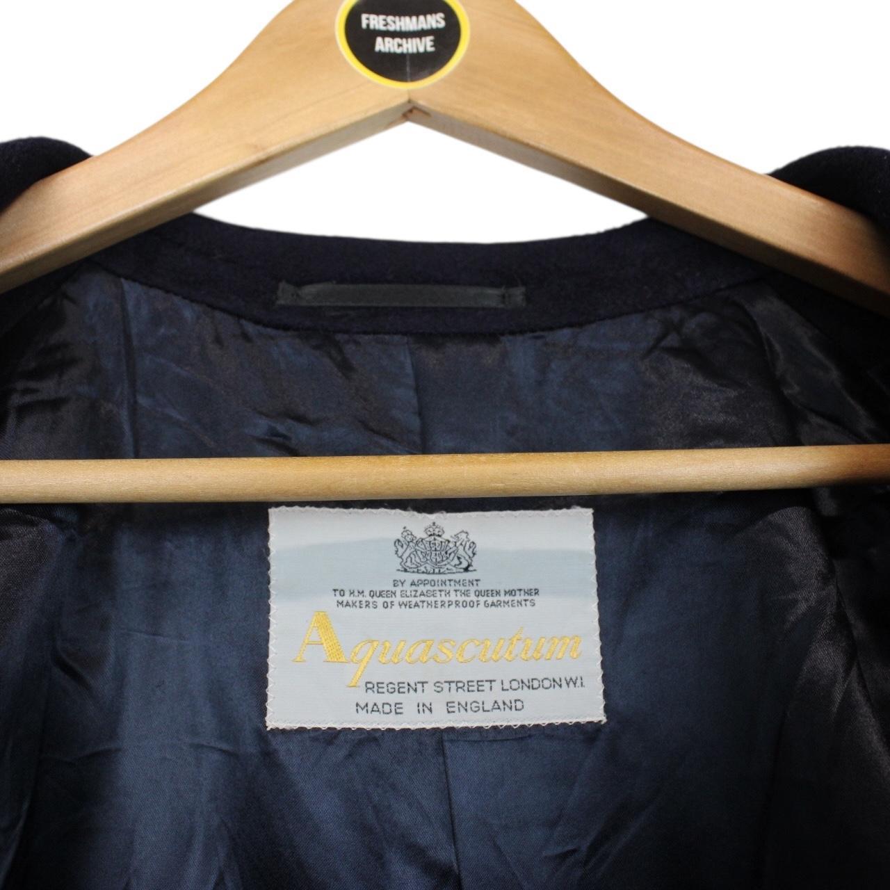 Vintage 80s Aquascutum Navy Blue Virgin Wool Overcoat