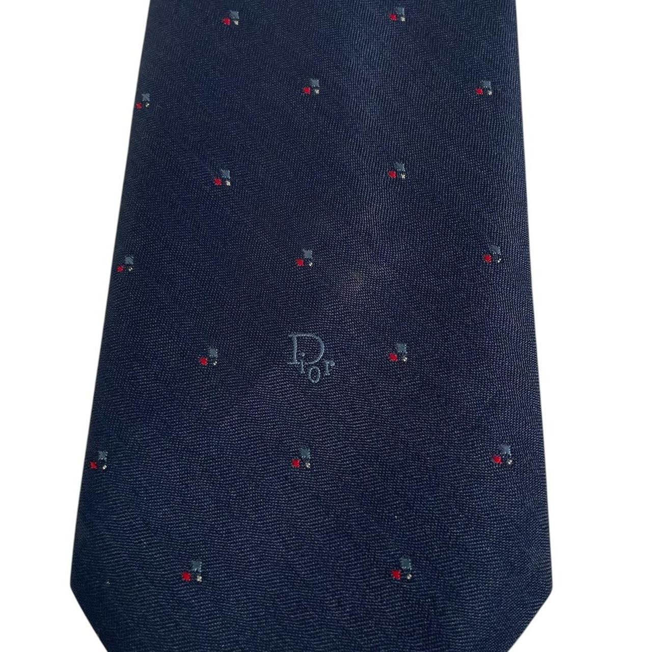 Vintage Christian Dior Navy Blue Logo Polyester/Silk Tie
