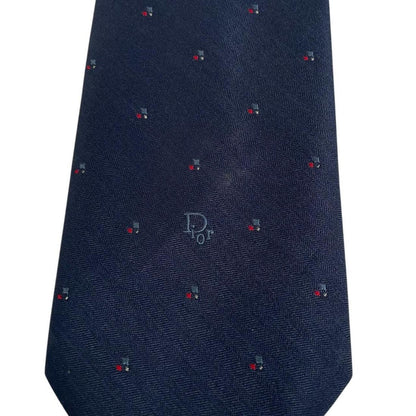 Vintage Christian Dior Navy Blue Logo Polyester/Silk Tie