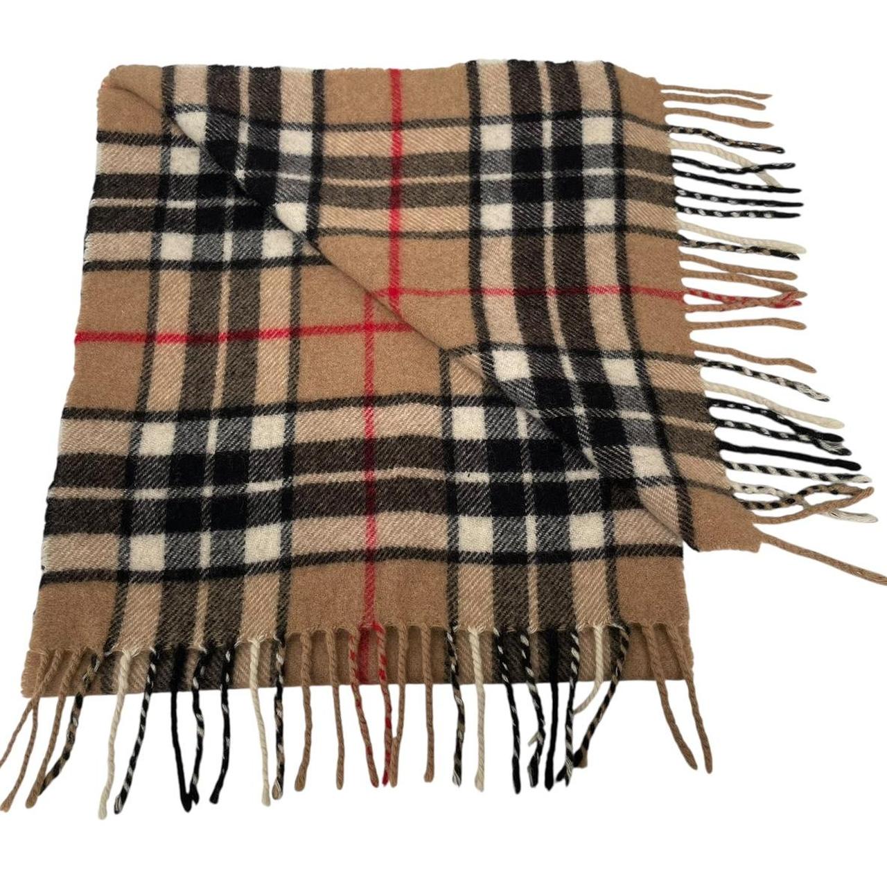 Vintage 90s Burberry Tan Brown Nova Check Lambswool Scarf