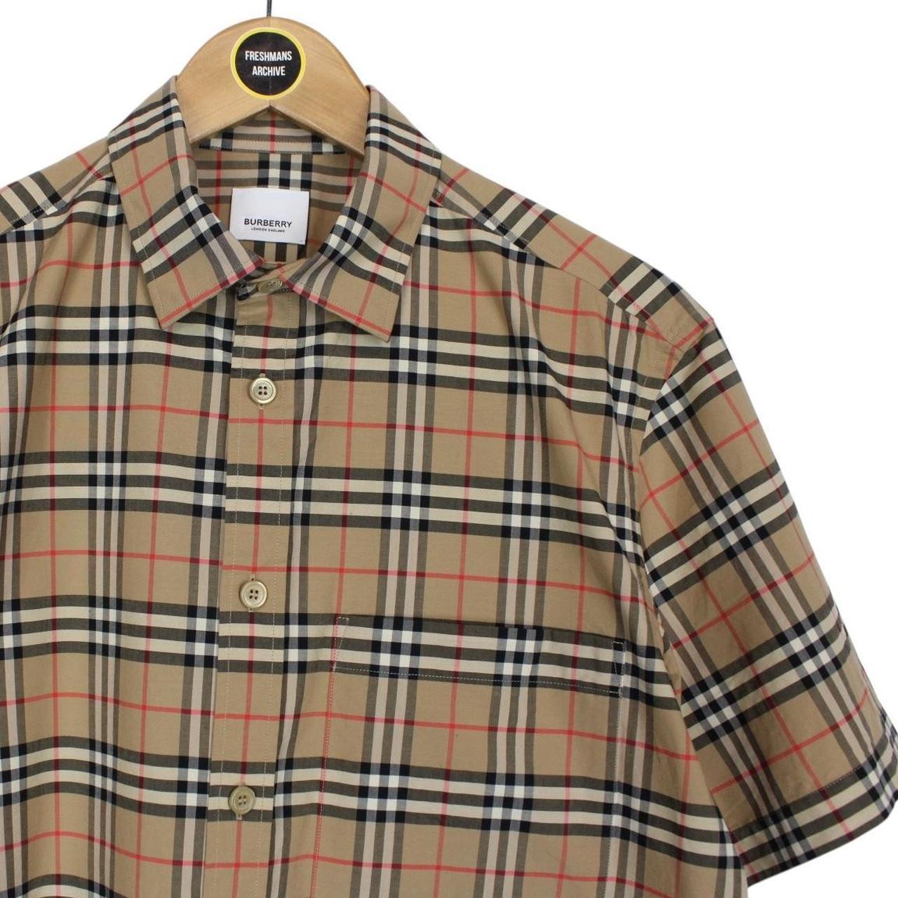Burberry Tan Brown Nova Check Short Sleeve Poplin Cotton Shirt