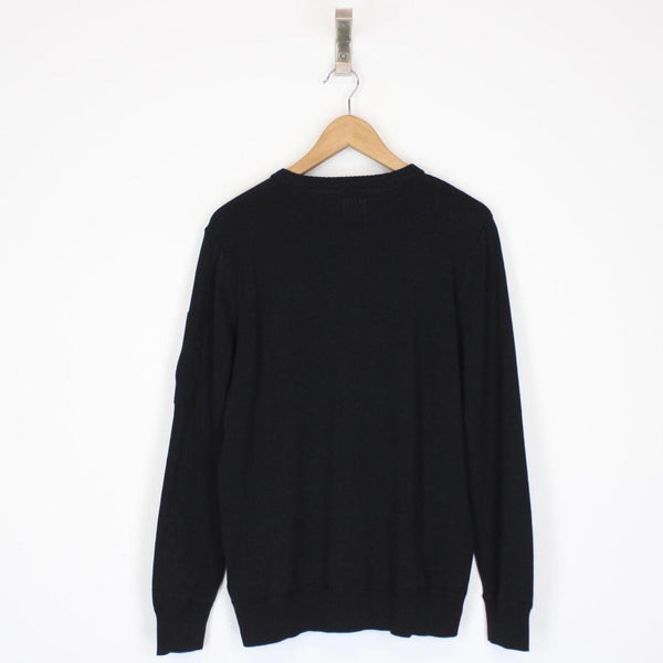 CP Company Black Cotton Knit Lens Sweatshirt Jumper