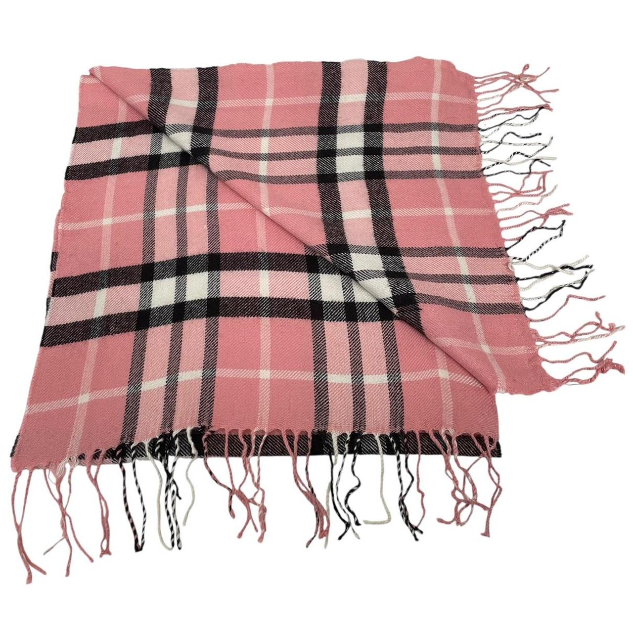 Vintage 90s Burberry Pink Check Lambswool Scarf