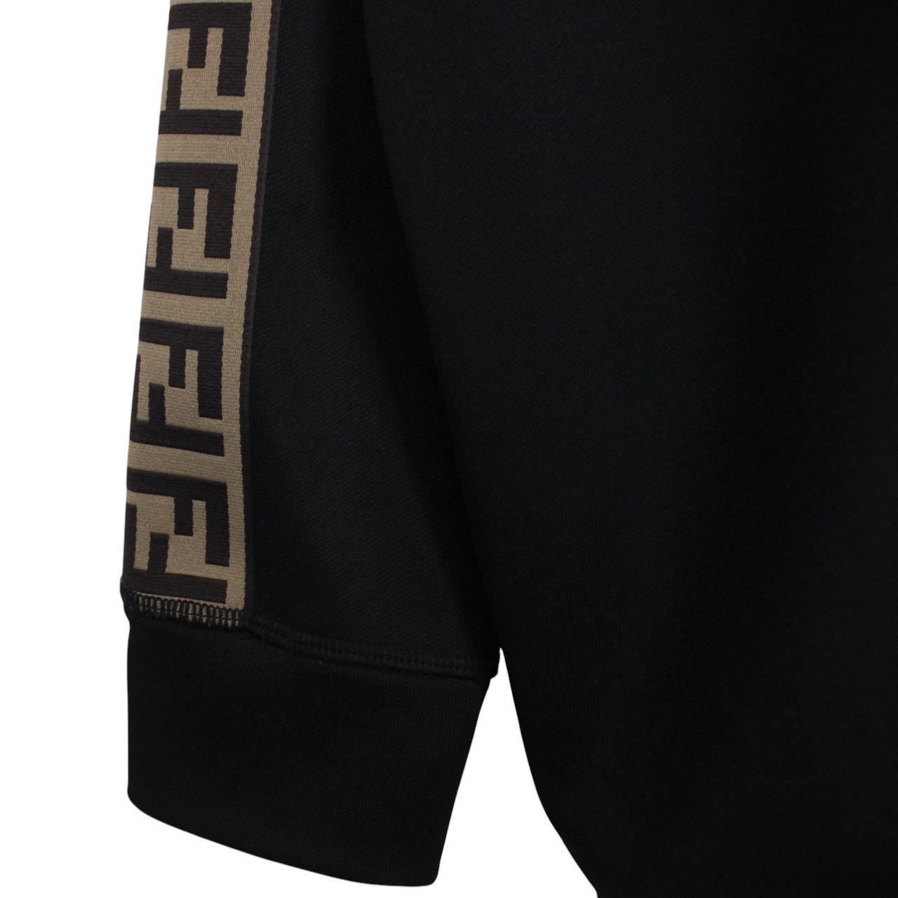Fendi black sweatshirt featuring Zucca monogram pattern and logo print.