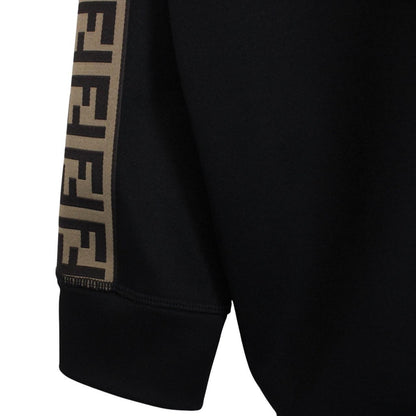 Fendi black sweatshirt featuring Zucca monogram pattern and logo print.