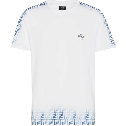 Fendi White and Blue Avio Faded Zucca Monogram Logo Short Sleeve T-Shirt