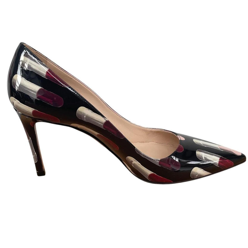 Prada Black and Multicoloured Lipstick Print Patent Leather High Heels