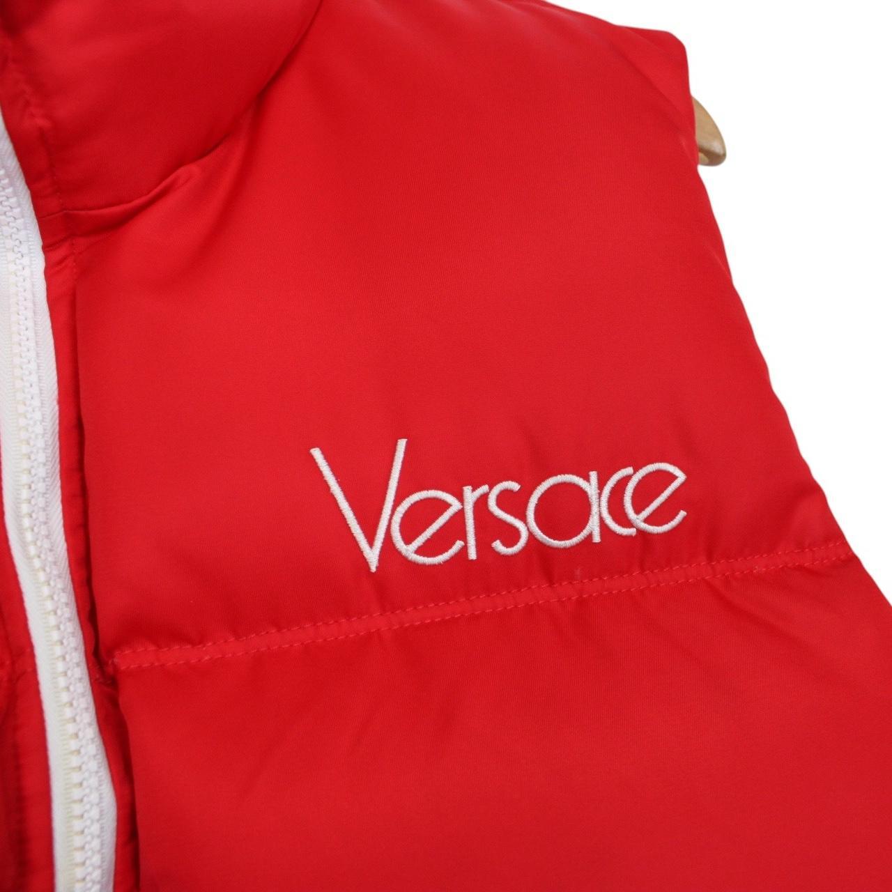 Versace Red and White Logo Embroidered Full Zip Down Gilet