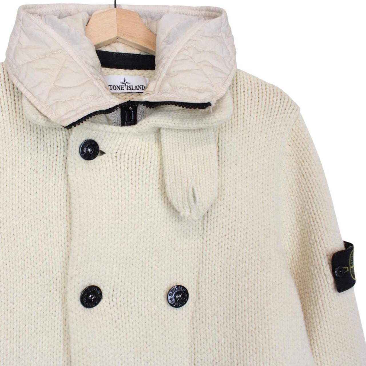 Stone Island AW 2020 Cream Double Breasted Wool Blend Knit Cardigan Jacket