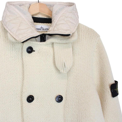 Stone Island AW 2020 Cream Double Breasted Wool Blend Knit Cardigan Jacket