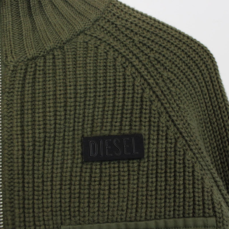 Diesel Green Wool Knit Full Zip Utlility Cardigan Jumper