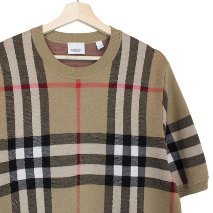 Burberry Wells Tan Brown Nova Check Silk/Wool Knit Short Sleeve T-Shirt