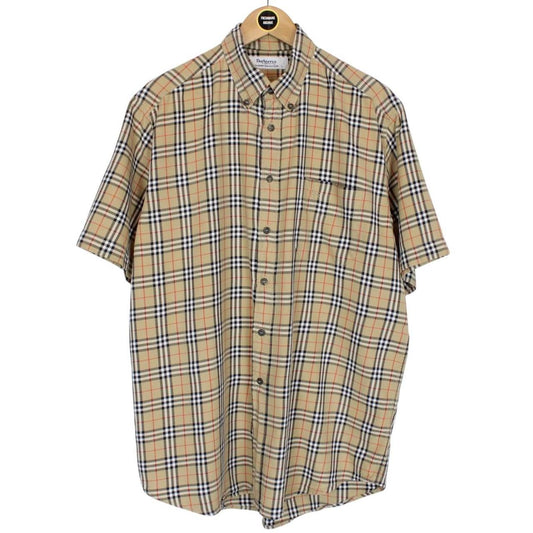 Vintage 90s Burberry Tan Brown Nova Check Short Sleeve Cotton Shirt