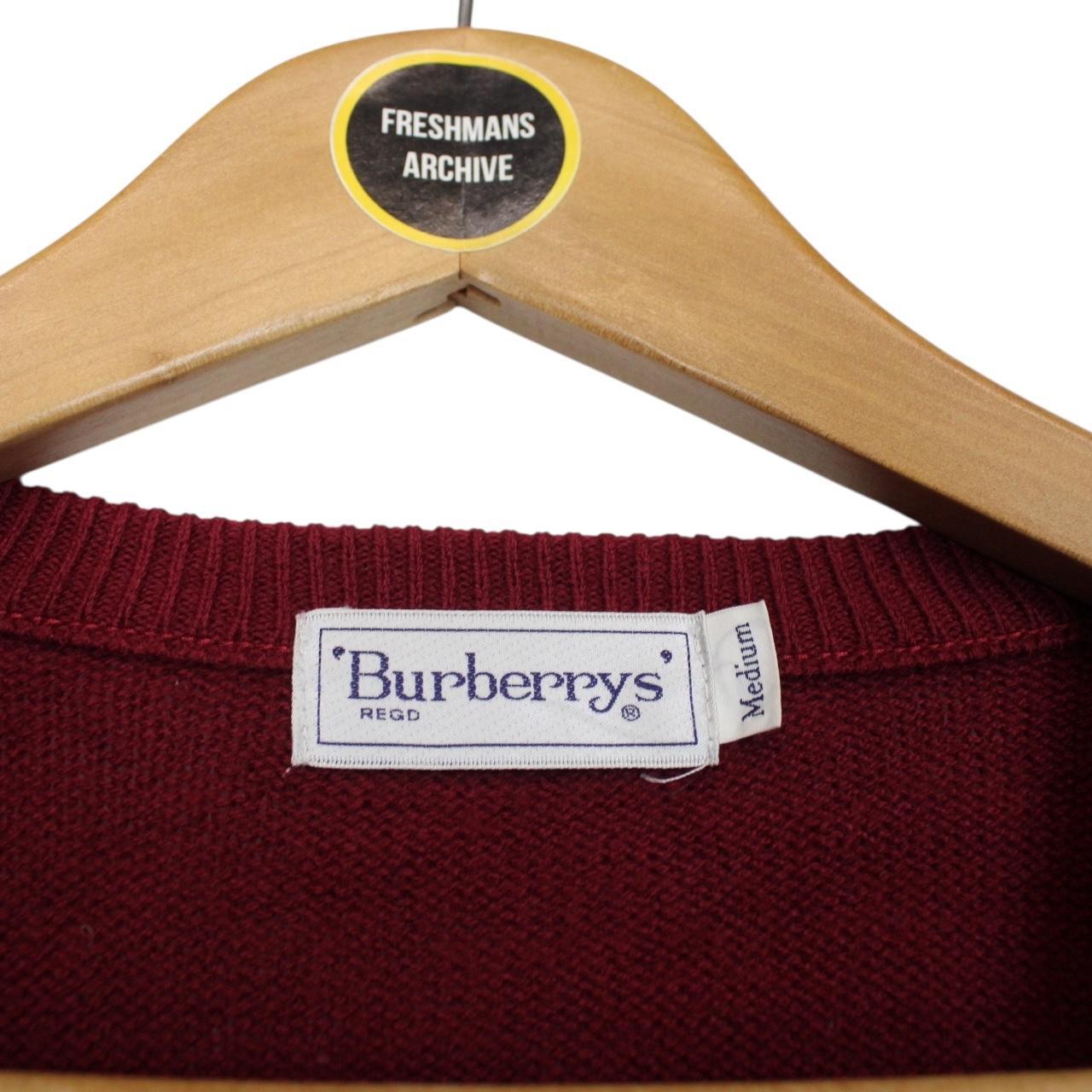 Vintage 90s Burberry Burgundy Check Wool Knit V-Neck Jumper
