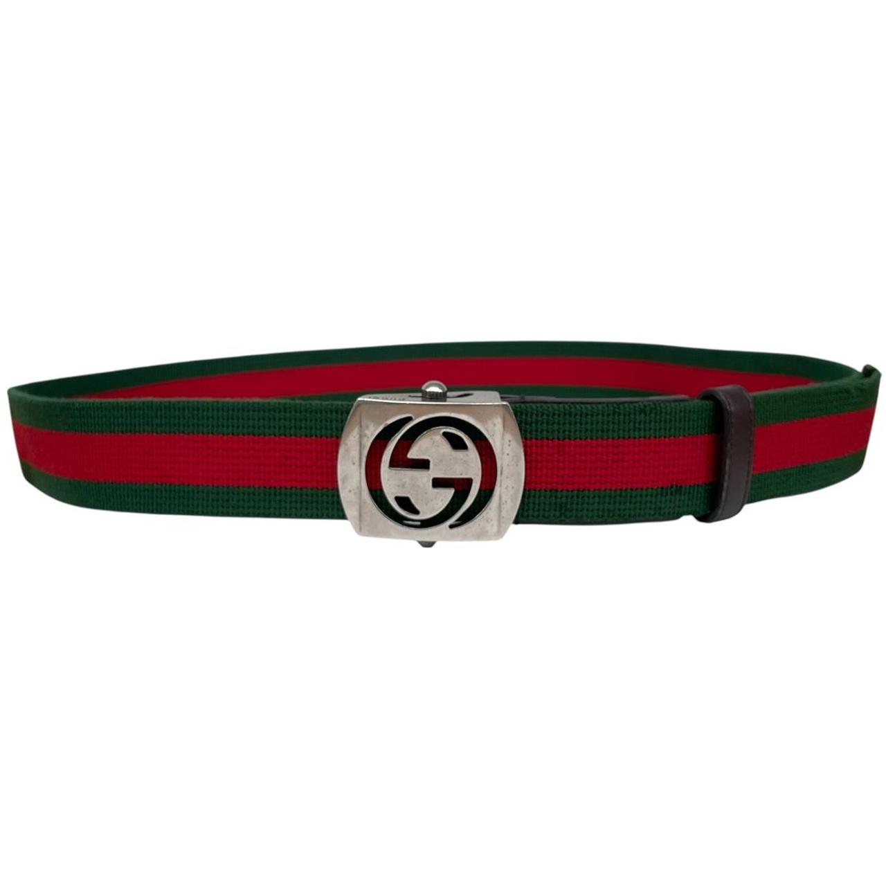Gucci Red and Green Fabric Belt with GG Buckle