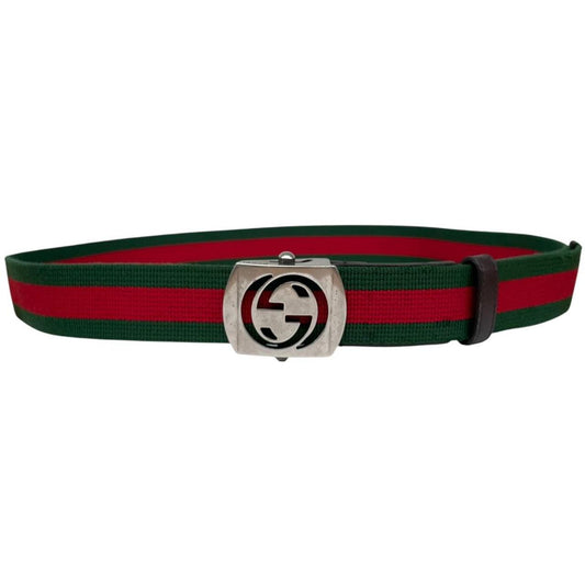 Gucci Red and Green Fabric Belt with GG Buckle