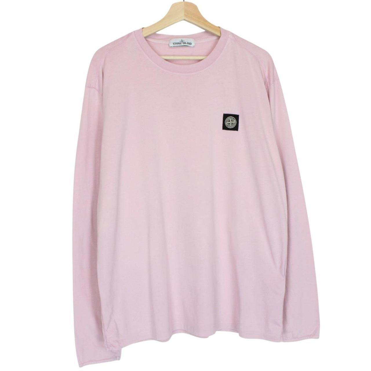 Stone Island pink long sleeve t-shirt with compass logo and pocket detail.