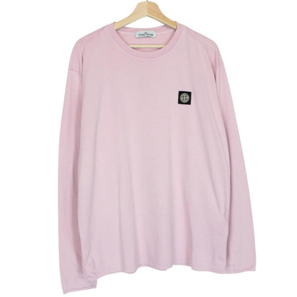 Stone Island pink long sleeve t-shirt with compass logo and pocket detail.