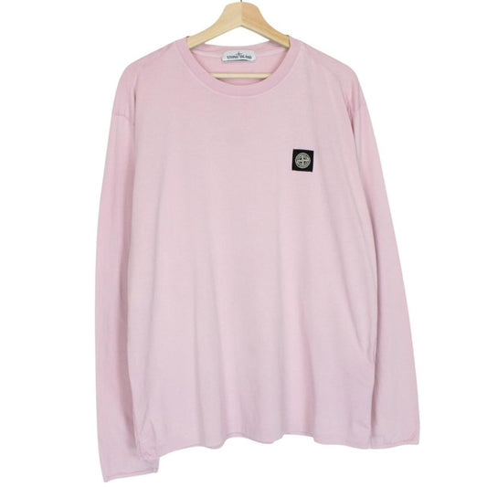Stone Island pink long sleeve t-shirt with compass logo and pocket detail.